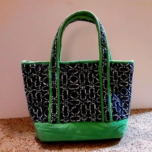 Pomegranate, green, blue and white purse